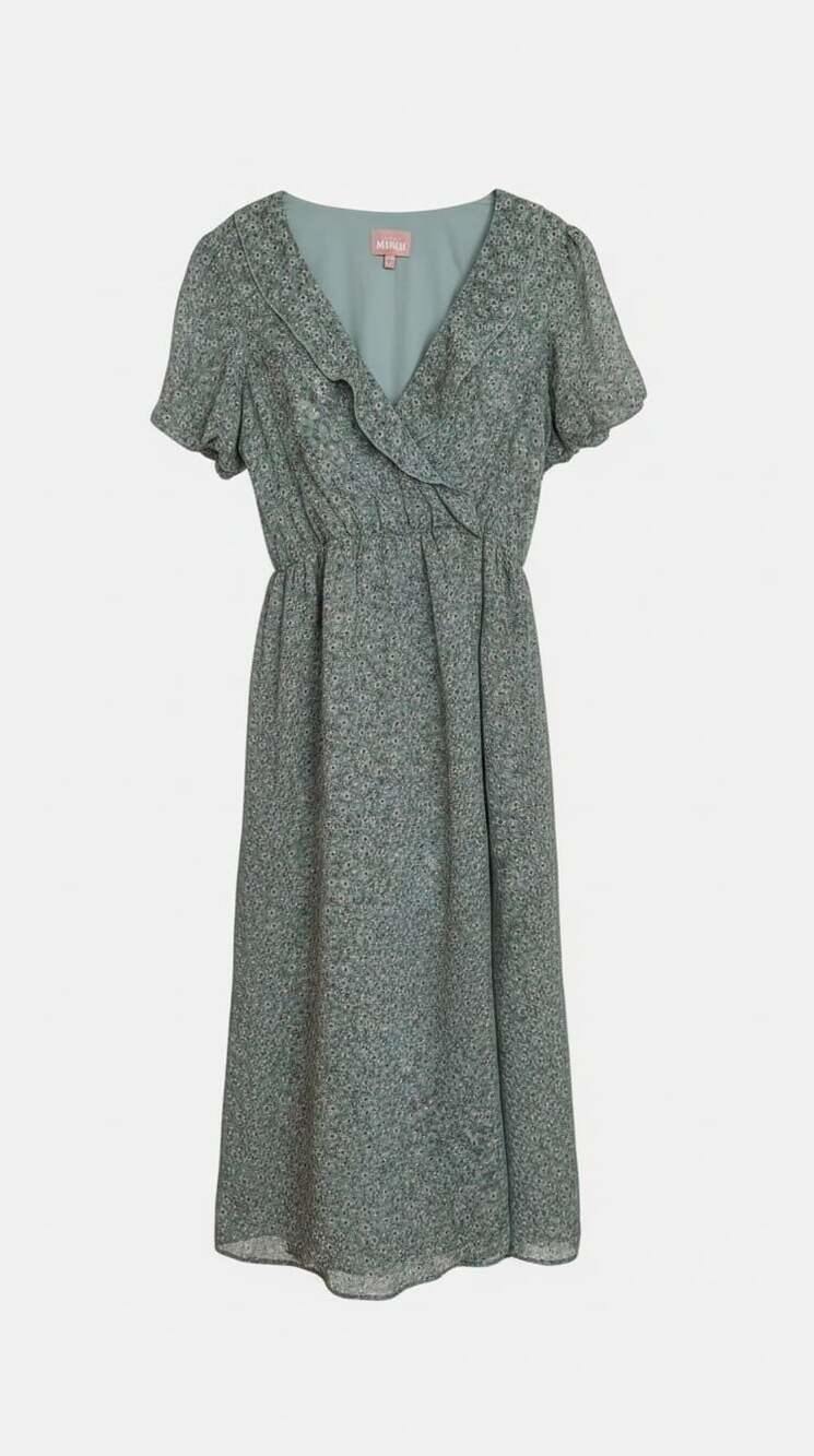 Show Me Your MuMu Verity Dress XL Sage Blue Ditsy Floral Ruffle Wrap V-Neck Flut
